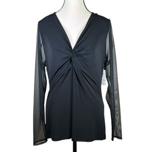 New INC Twist Front Blouse w/Sheer Sleeves, XL